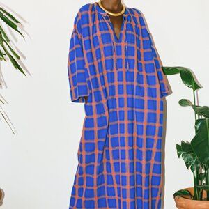 Like New Mara Hoffman Lysa Dress Blue Orange Plaid Cover Up